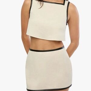 Leather trim skirt set in ivory NWT